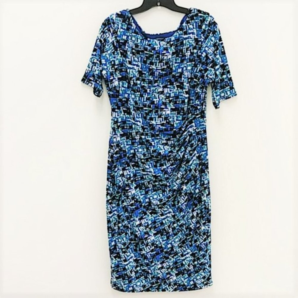 💙 EUC Anne Klein Print Faux Wrap Dress